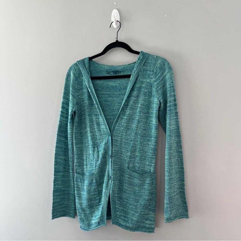 prAna Blue Hooded Cardigan Sweater Button Front Size Small